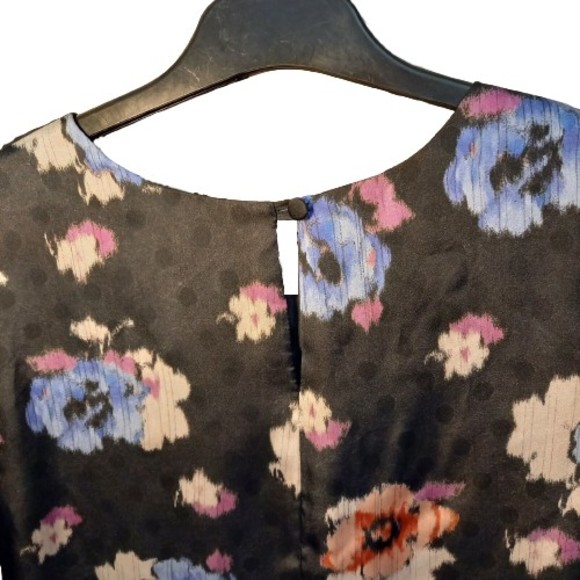 Size 10 Black & Floral Chiffon Relaxed Fit Above Knee Shift Dress - Picture 4 of 6